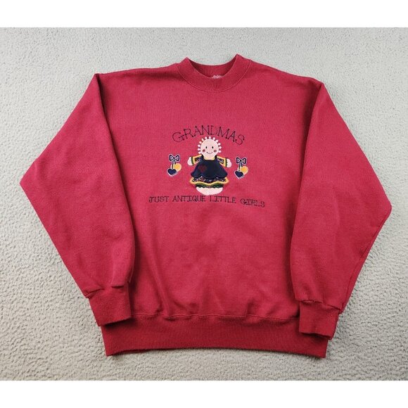 Vtg 90's Grandma Sweatshirt Women's Large Crewneck Embroidered Burgundy USA Made - Picture 1 of 8